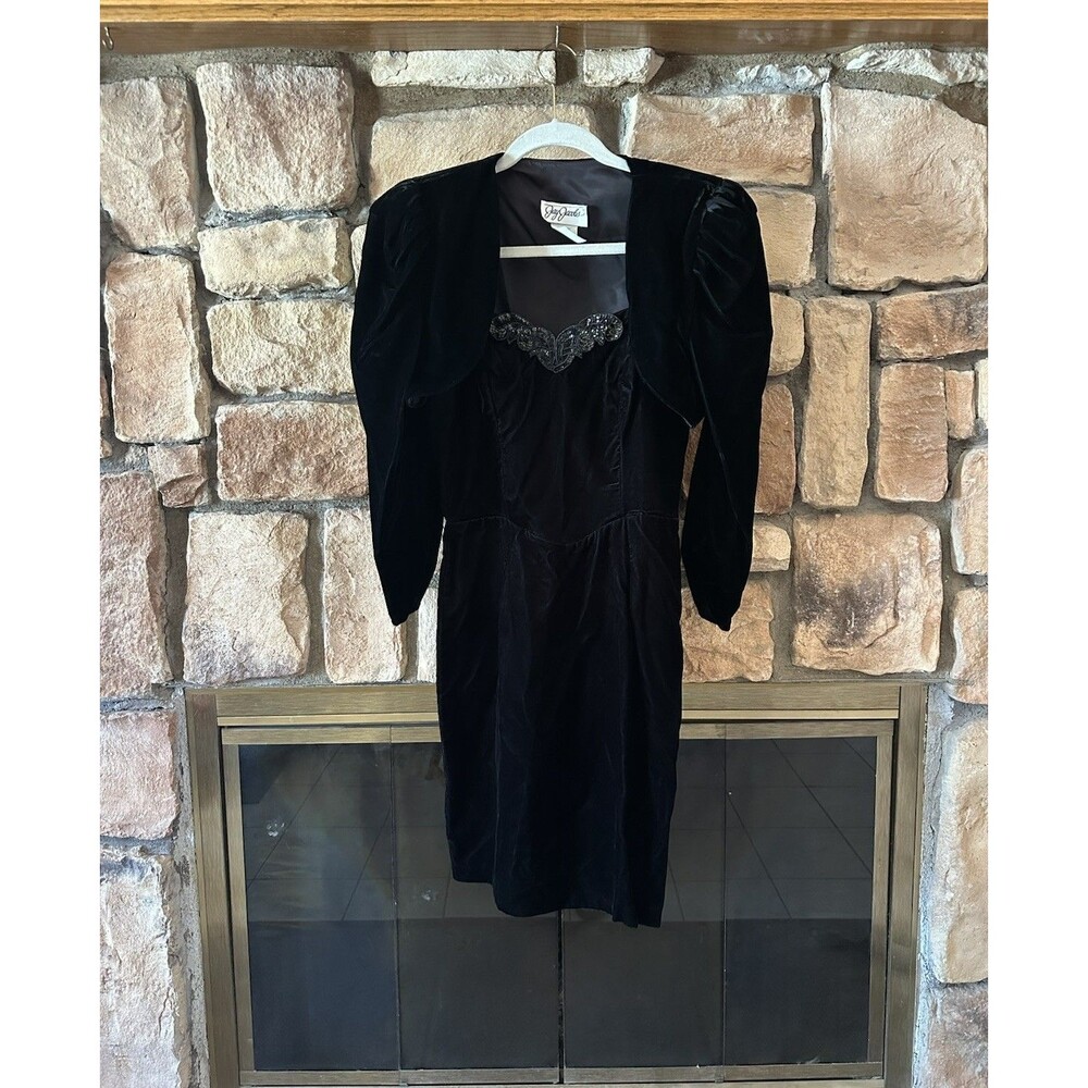 VTG 80s/90s Jay Jacobs Velvet Beaded Sequin Black Mini Dress & Jacket Size 9/M